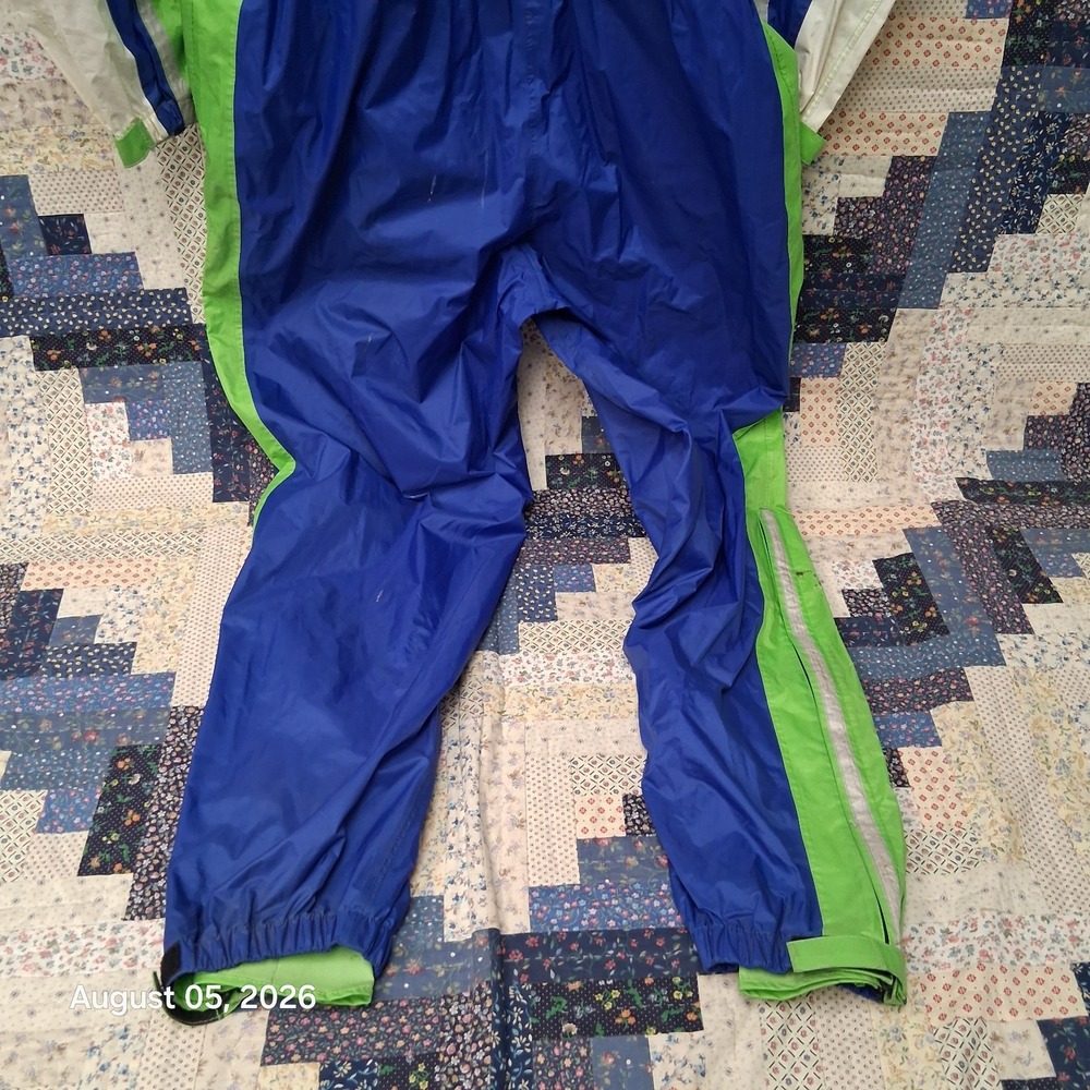 Vintage 1995 Teknic Tornado Motorcycle Rain Suit Mens Large Green Blue One Piece - Picture 5 of 15